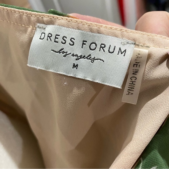 Dress Forum Los Angeles Ruffle Asymmetrical Maxi Dress Green Floral Dandelion M - Picture 6 of 8